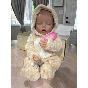 🆕17 Inch Realistic Full Body Soft Vinyl Silicone Girl Doll in Bear Outfit